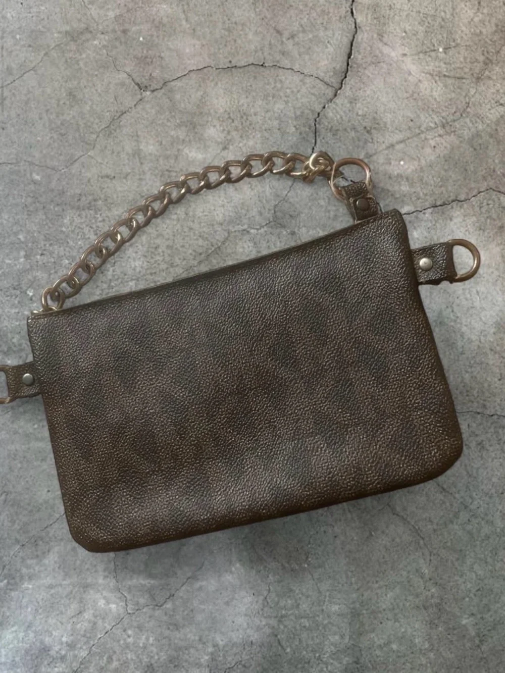 Michael Kors Brown Leather Wristlet with Gold Chain Handle - Picture 2 of 3